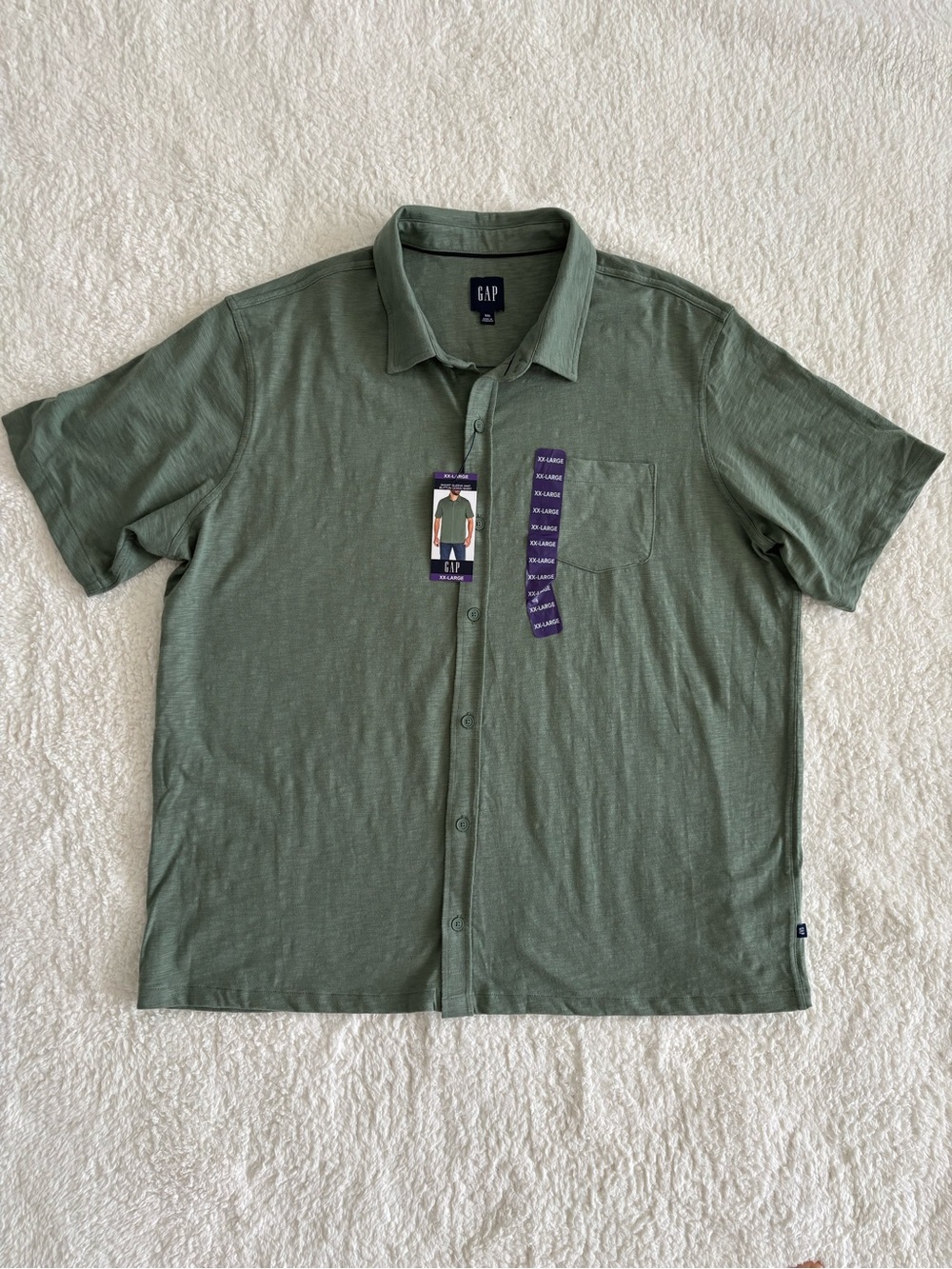 Gap Men’s Short Sleeve Knit Button Down Shirt XXL Olive Green NWT